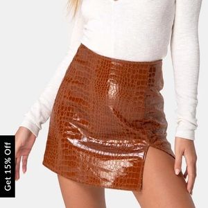 WREN MINI SKIRT IN PU CROCO BROWN